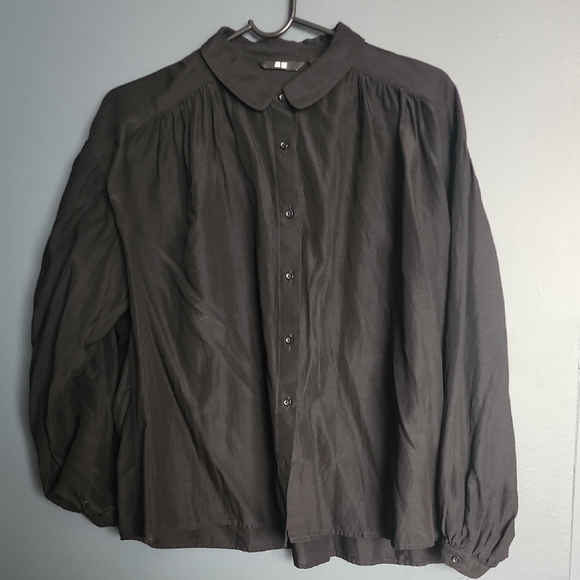 Whimsigoth Black Button-Up Shirt Gathered Medium - Picture 1 of 3